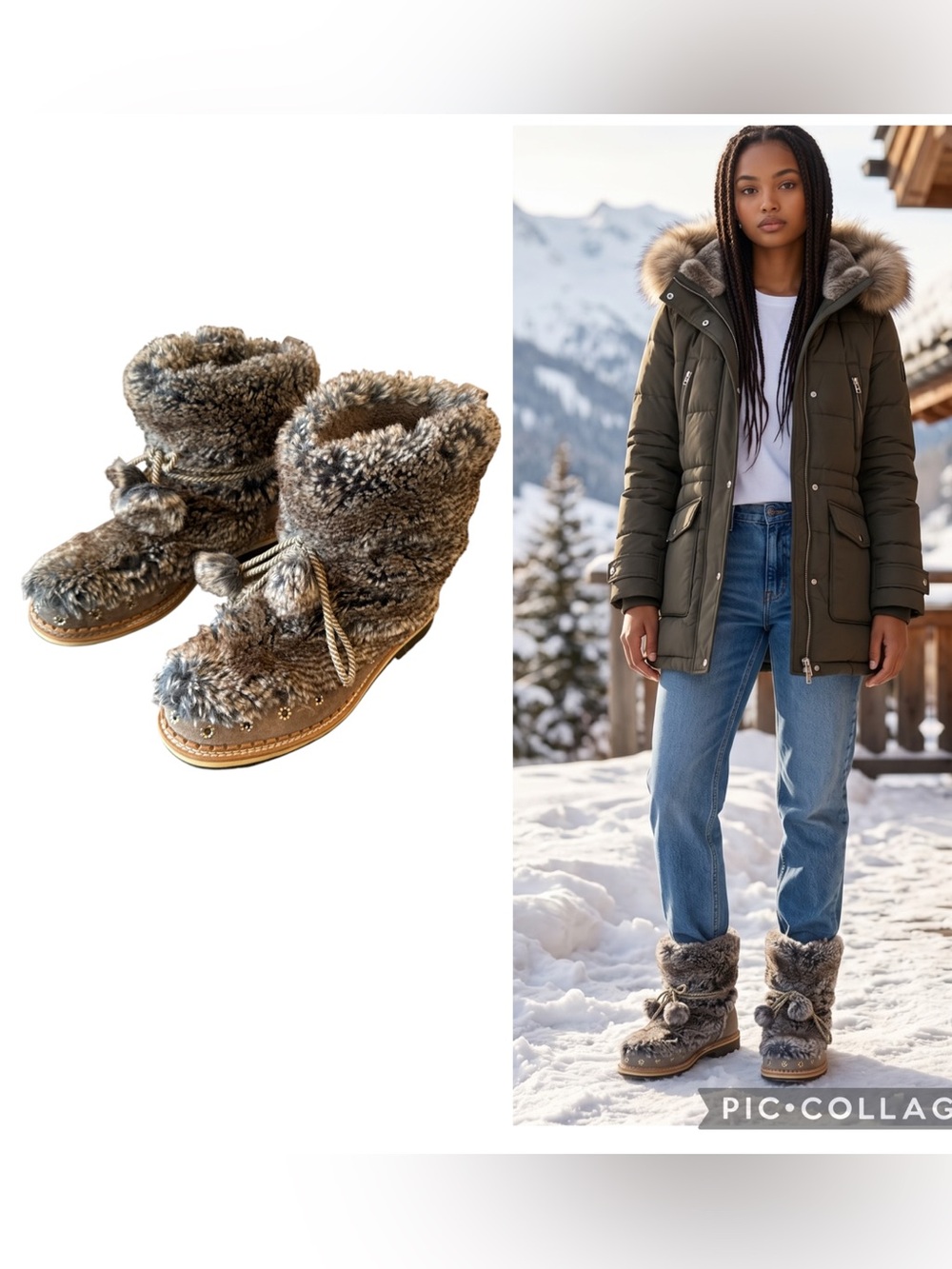 Sam Edelman Blanche Faux Fur Pom Pom Winter Boots Taupe Gray Size 7.5